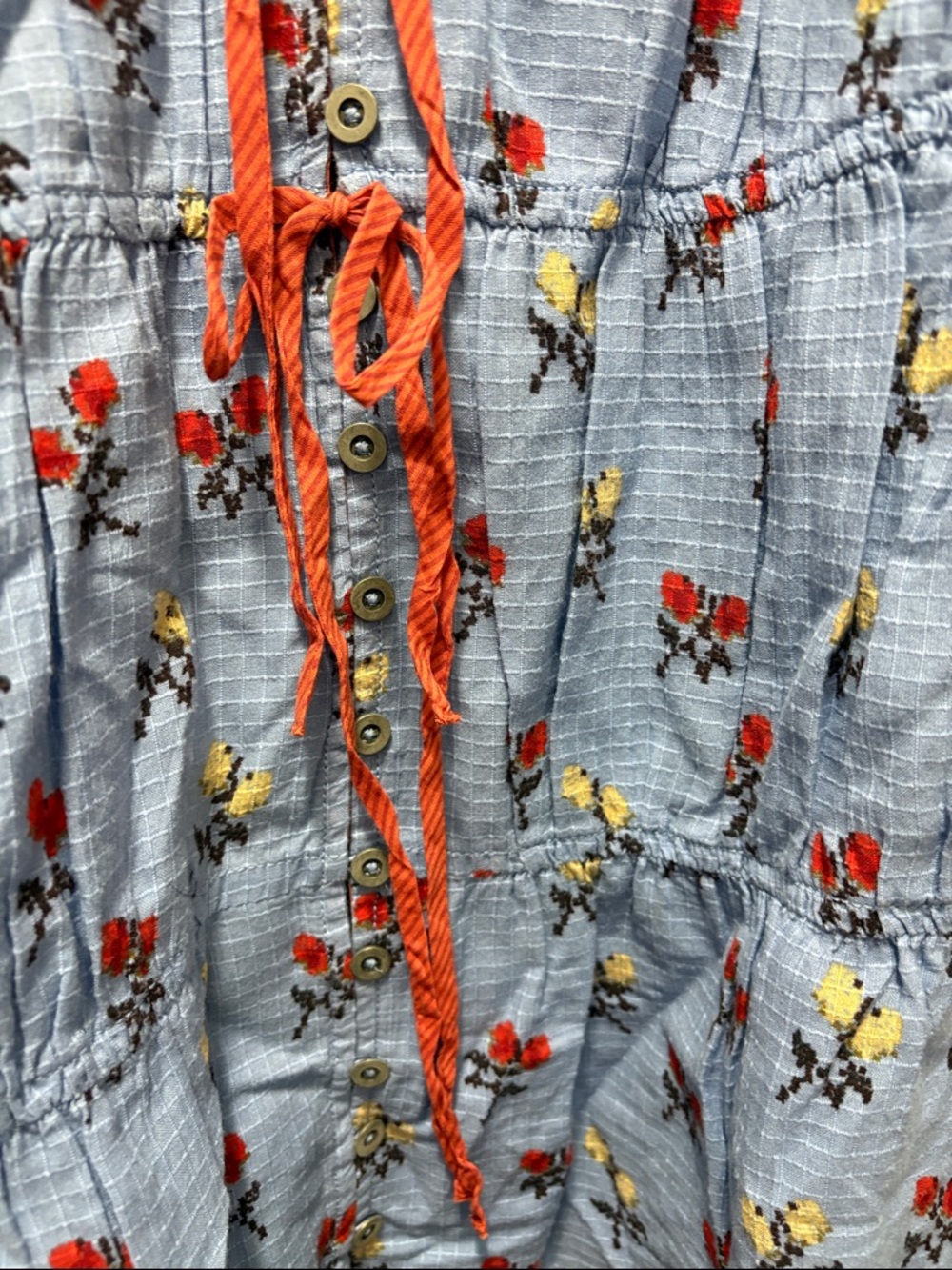 Free People Blue Floral Mini Dress with Red Accents - Picture 2 of 7